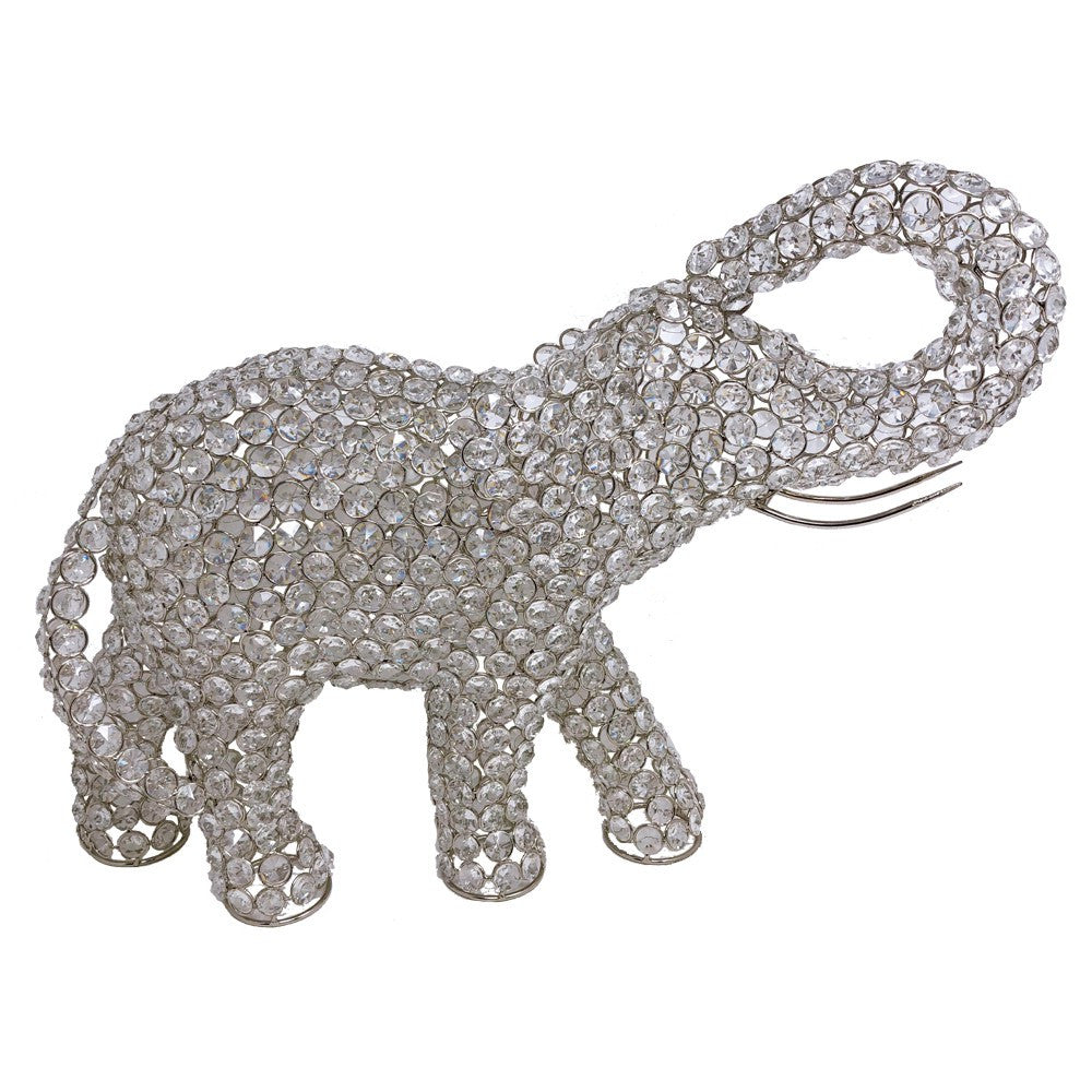 Silver and Faux Crystal Elephant Sculpture