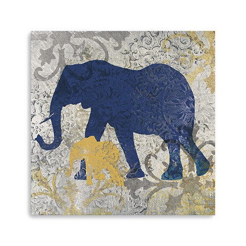 40" Exotic Blue and Gold Elephant Canvas Wall Art