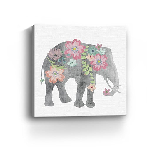 40" Floral Elephant Canvas Wall Art