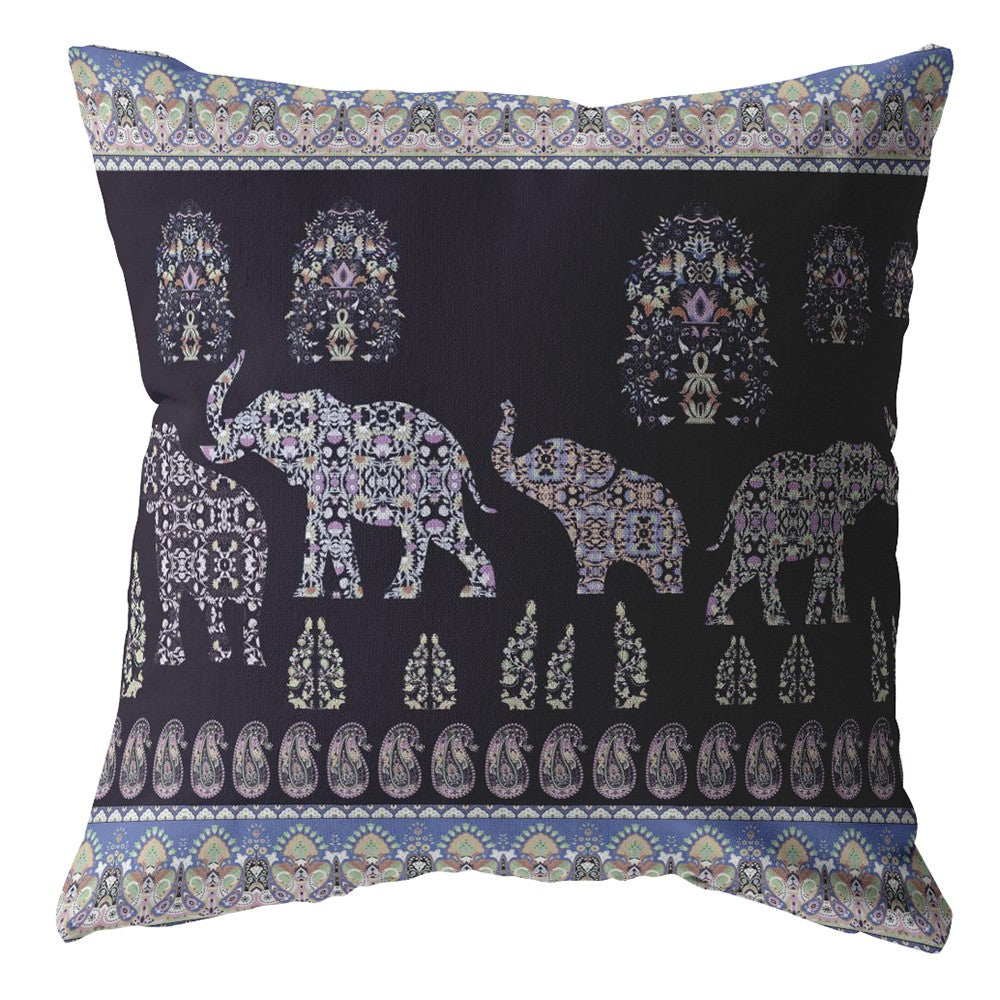 16” Purple Ornate Elephant Zippered Suede Throw Pillow