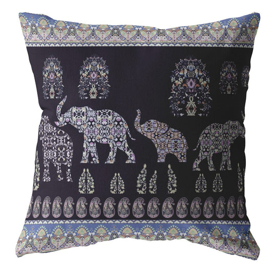 16” Purple Ornate Elephant Zippered Suede Throw Pillow