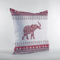 16” Red White Ornate Elephant Zippered Suede Throw Pillow