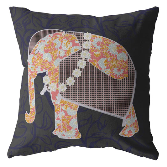 16” Orange Elephant Zippered Suede Throw Pillow