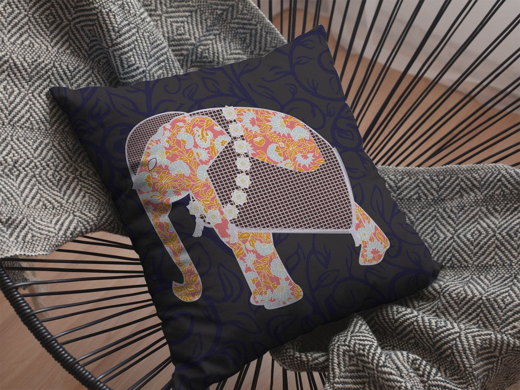 18” Orange Elephant Zippered Suede Throw Pillow