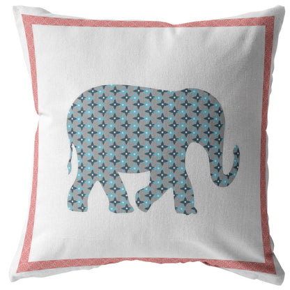 18” Blue Pink Elephant Zippered Suede Throw Pillow