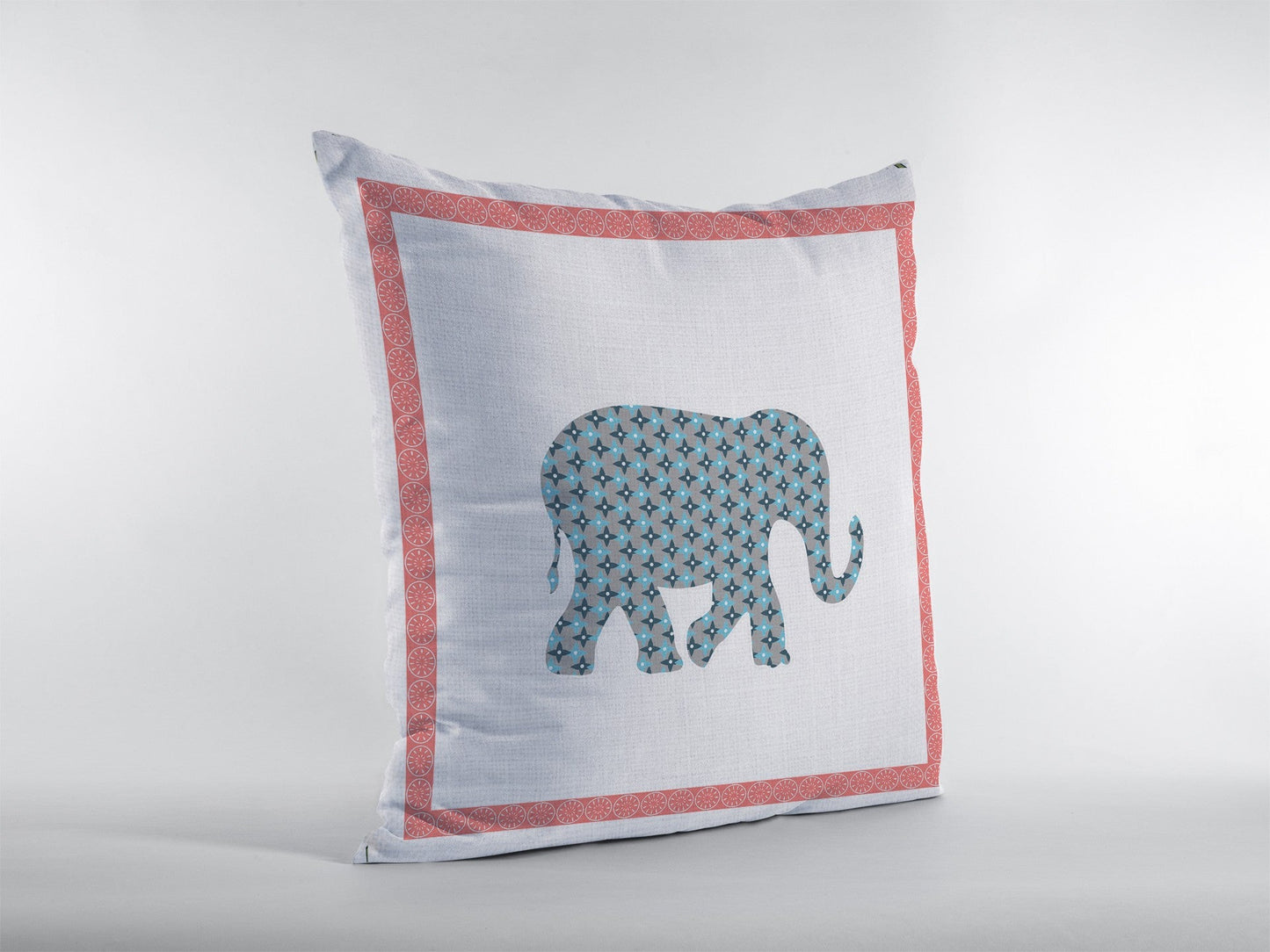 18” Blue Pink Elephant Zippered Suede Throw Pillow