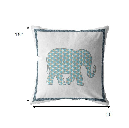 16” Blue White Elephant Zippered Suede Throw Pillow