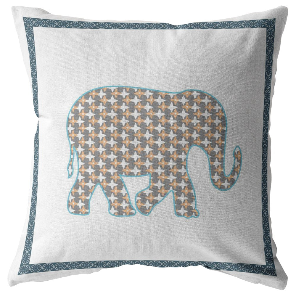 16” Gold White Elephant Zippered Suede Throw Pillow