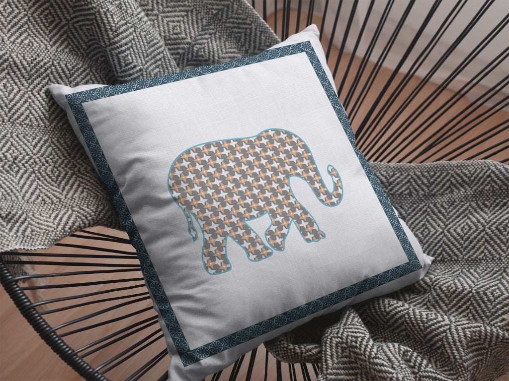 18” Gold White Elephant Zippered Suede Throw Pillow