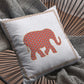 16” Orange White Elephant Zippered Suede Throw Pillow