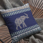 16” Navy Ornate Elephant Zippered Suede Throw Pillow