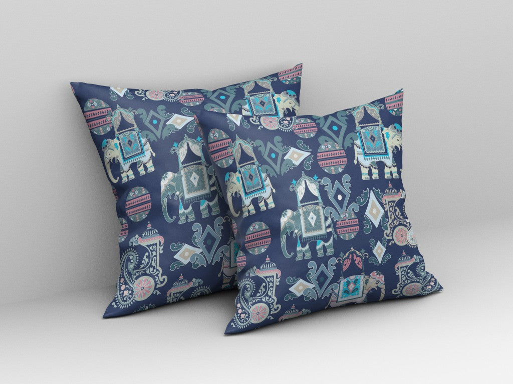 18" Blue Gray Tribal Indoor Outdoor Zip Throw Pillow