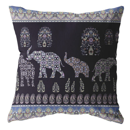 16” Purple Ornate Elephant Indoor Outdoor Throw Pillow