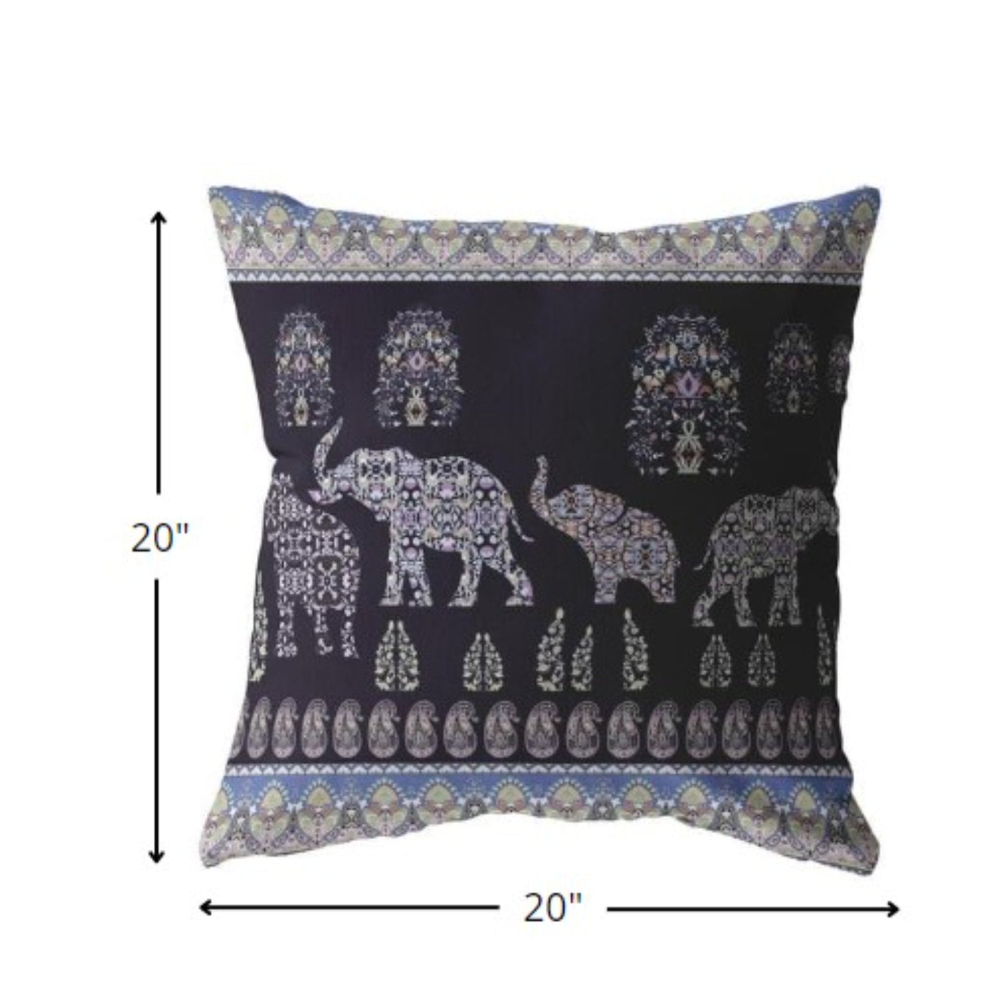 20” Purple Ornate Elephant Indoor Outdoor Throw Pillow