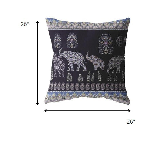 26” Purple Ornate Elephant Indoor Outdoor Throw Pillow