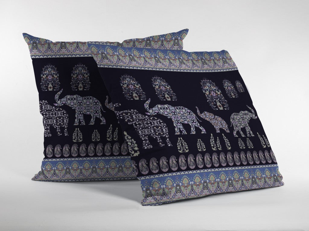 26” Purple Ornate Elephant Indoor Outdoor Throw Pillow