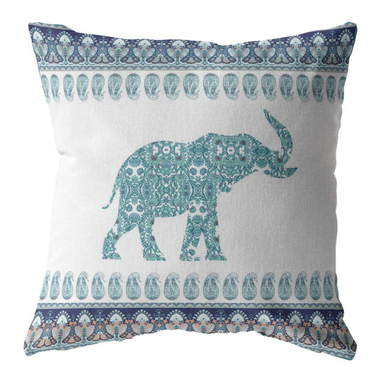 20” Teal Ornate Elephant Indoor Outdoor Throw Pillow