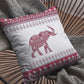 16” Red White Ornate Elephant Indoor Outdoor Throw Pillow