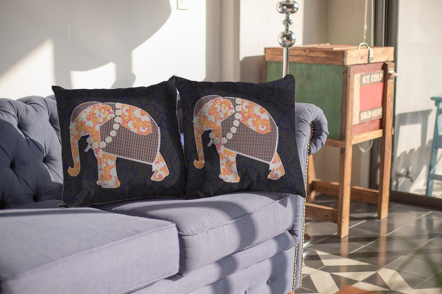 16” Orange Elephant Indoor Outdoor Throw Pillow