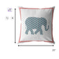 20” Blue Pink Elephant Indoor Outdoor Throw Pillow