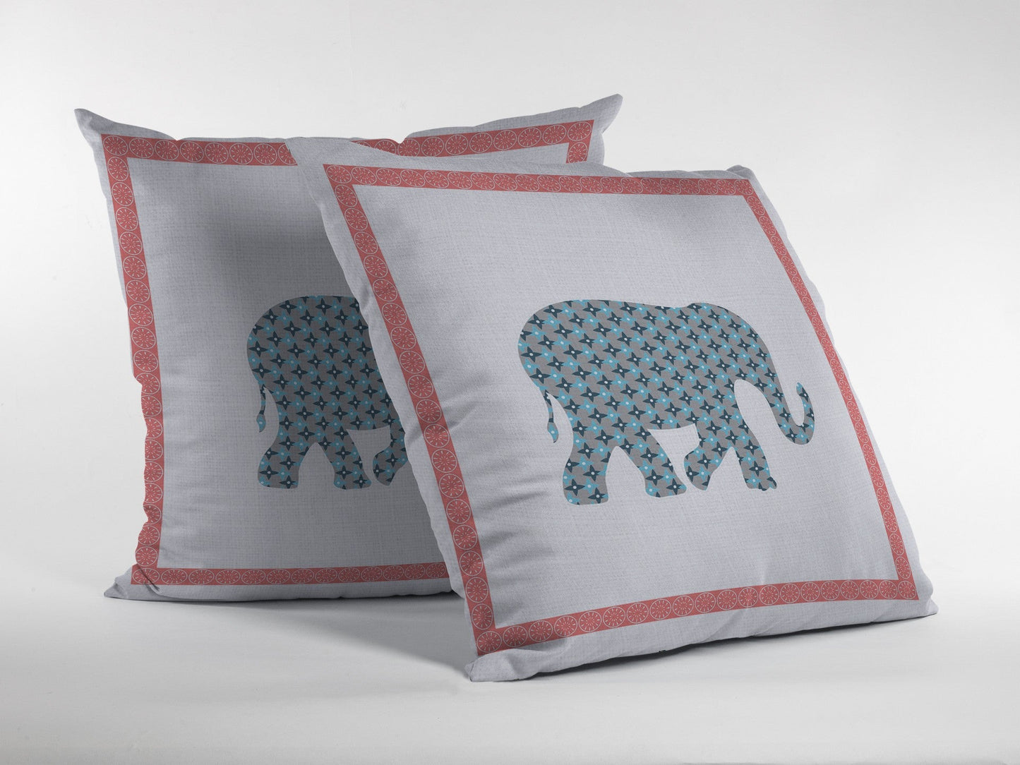 20” Blue Pink Elephant Indoor Outdoor Throw Pillow