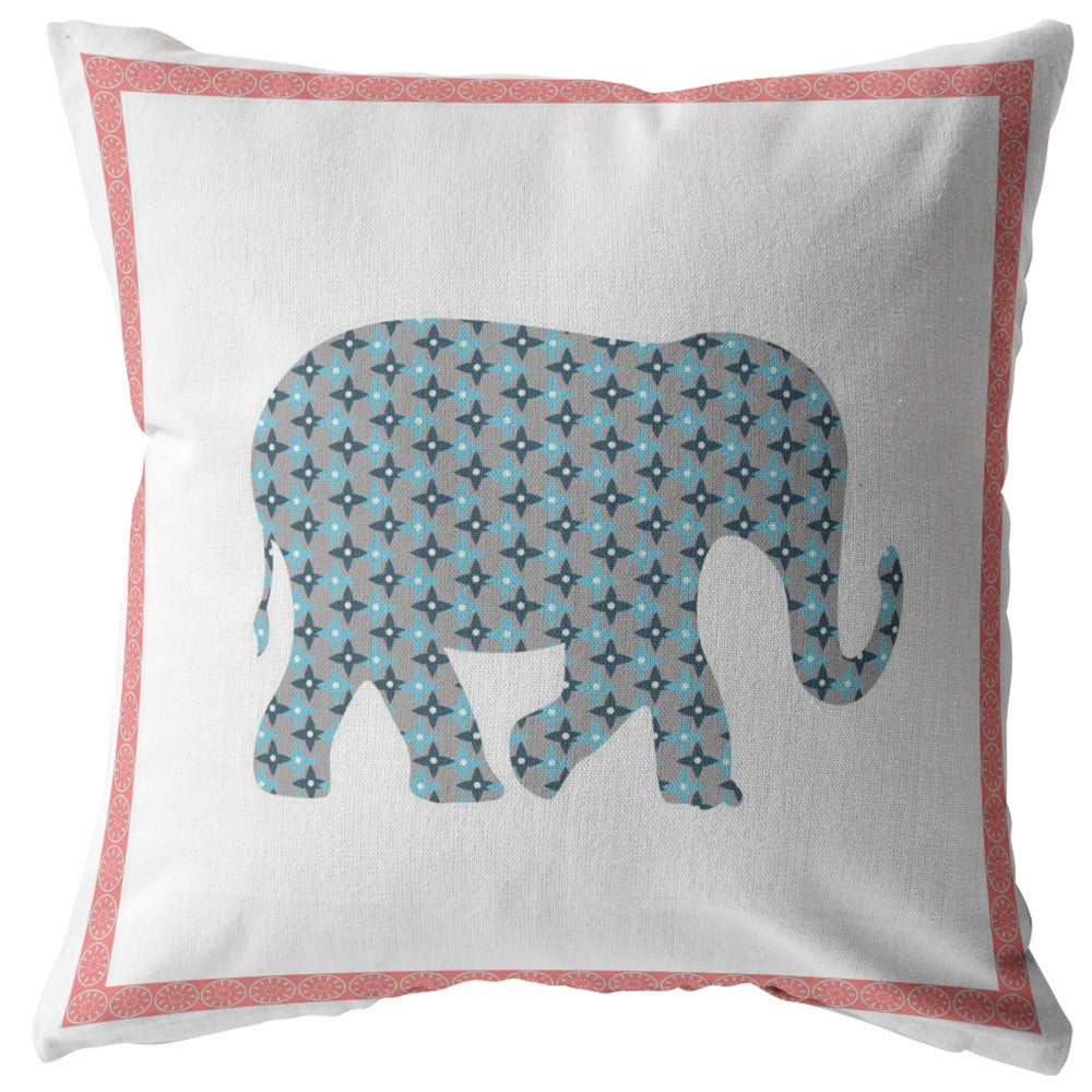 26” Blue Pink Elephant Indoor Outdoor Throw Pillow