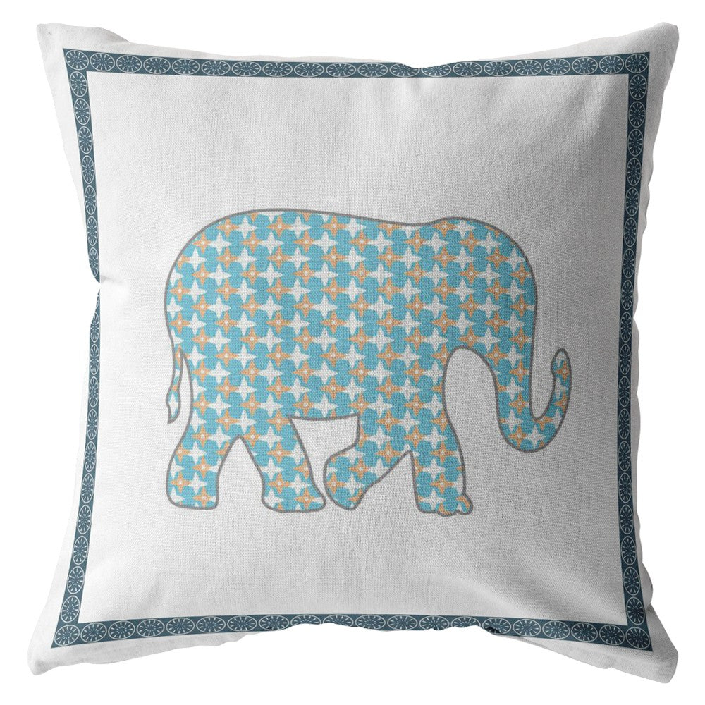 20” Blue White Elephant Indoor Outdoor Throw Pillow