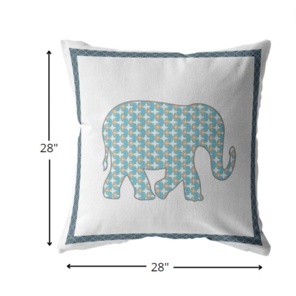 28” Blue White Elephant Indoor Outdoor Throw Pillow