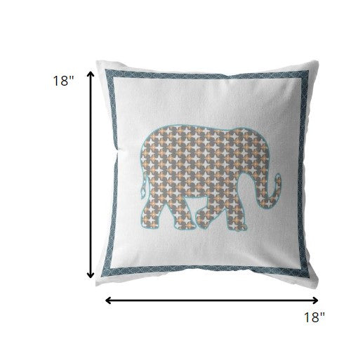 18” Gold White Elephant Indoor Outdoor Throw Pillow