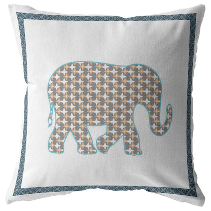 20” Gold White Elephant Indoor Outdoor Throw Pillow