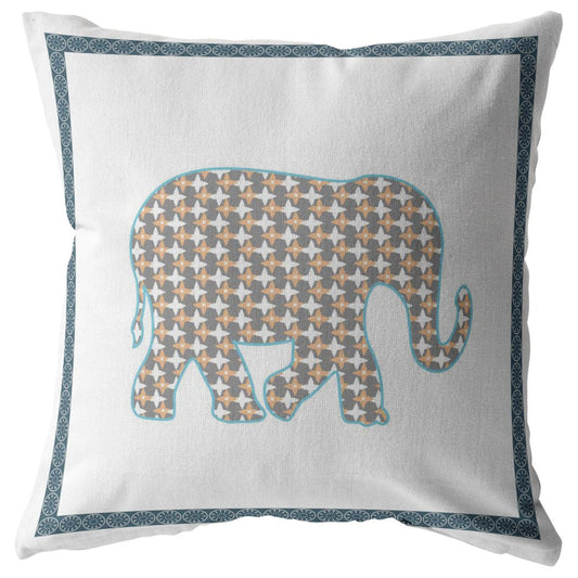 26” Gold White Elephant Indoor Outdoor Throw Pillow