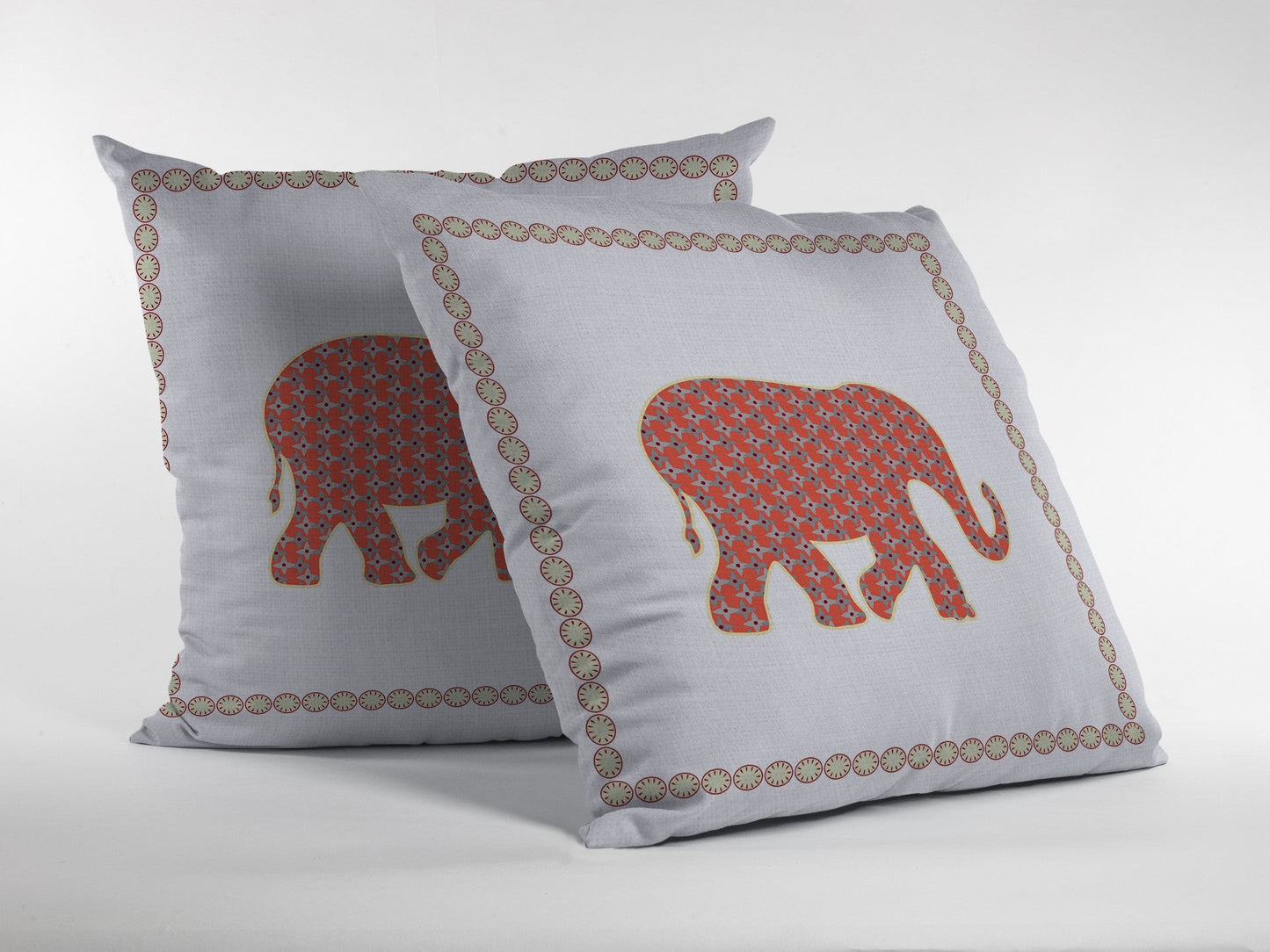 16” Orange White Elephant Indoor Outdoor Throw Pillow