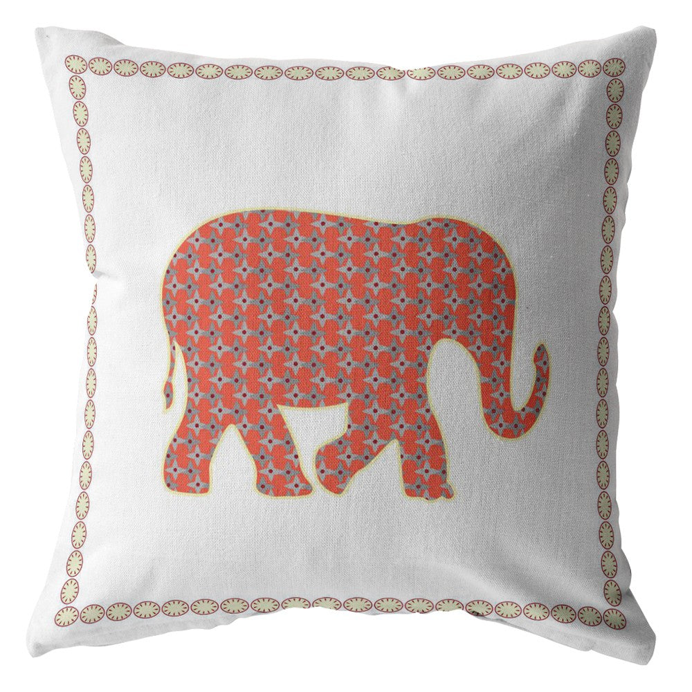 20” Orange White Elephant Indoor Outdoor Throw Pillow