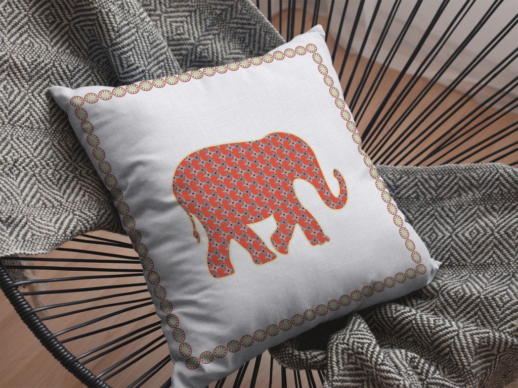 20” Orange White Elephant Indoor Outdoor Throw Pillow