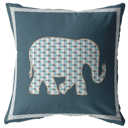 16” Spruce Blue Elephant Indoor Outdoor Throw Pillow