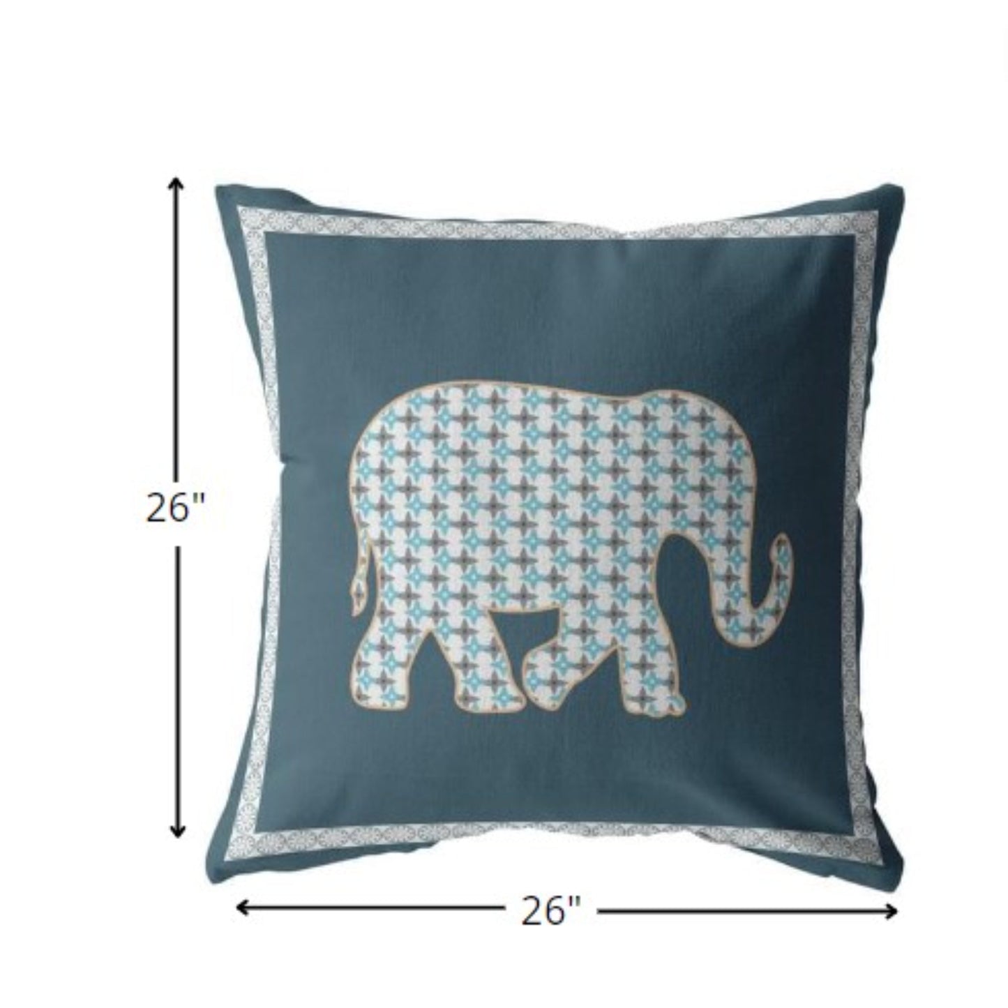 26” Spruce Blue Elephant Indoor Outdoor Throw Pillow