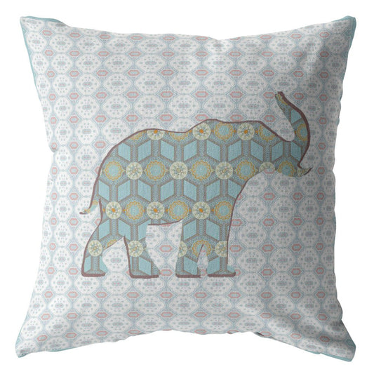 20" Blue Elephant Indoor Outdoor Throw Pillow