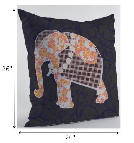 26” Orange Elephant Indoor Outdoor Zippered Throw Pillow