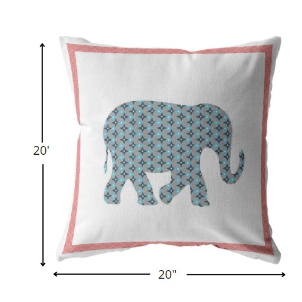 20” Blue Pink Elephant Indoor Outdoor Zippered Throw Pillow