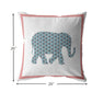 26” Blue Pink Elephant Indoor Outdoor Zippered Throw Pillow