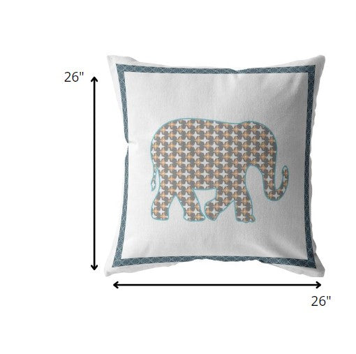 26” Gold White Elephant Indoor Outdoor Zippered Throw Pillow