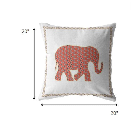 20” Orange White Elephant Indoor Outdoor Zippered Throw Pillow