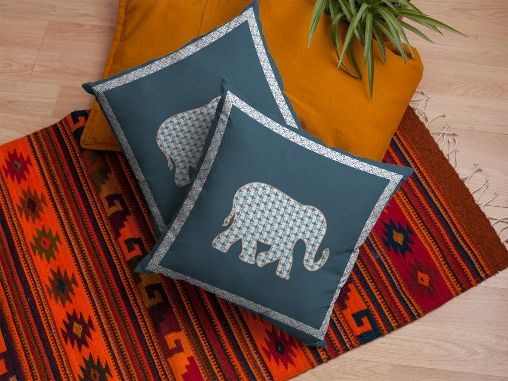 20” Spruce Blue Elephant Indoor Outdoor Zippered Throw Pillow