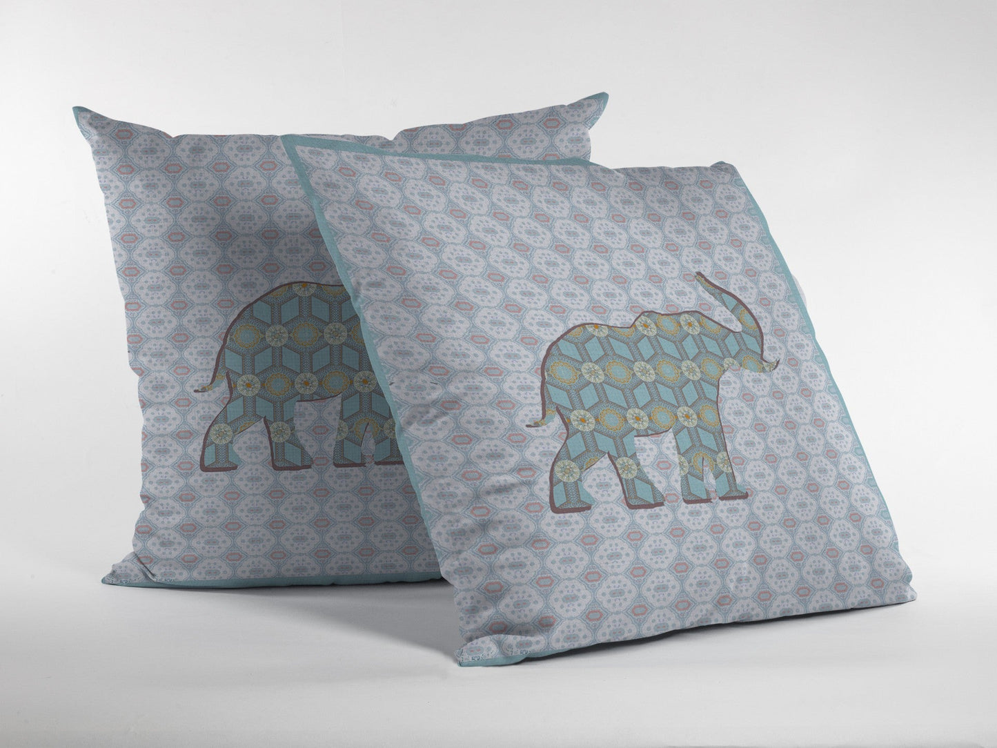 16" Blue Elephant Indoor Outdoor Zip Throw Pillow