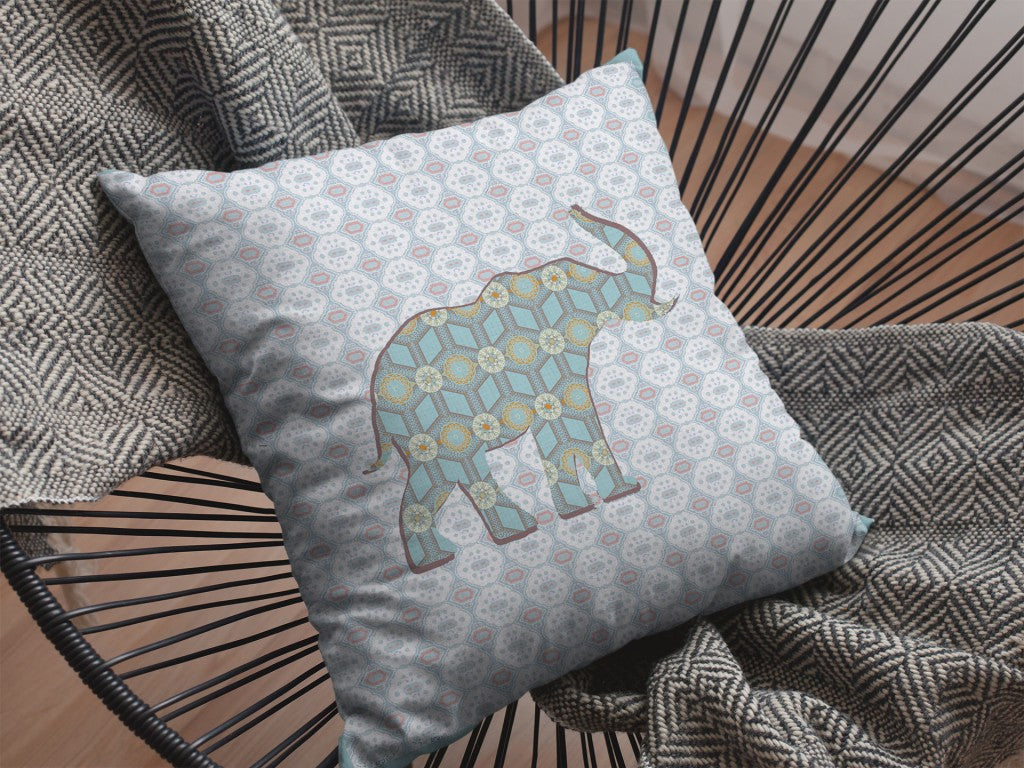 20" Blue Elephant Indoor Outdoor Zip Throw Pillow