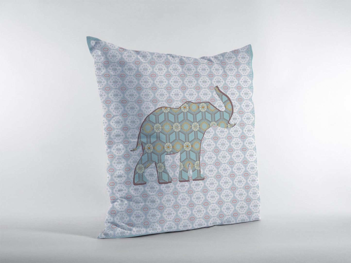 20" Blue Elephant Indoor Outdoor Zip Throw Pillow