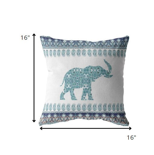 16” Teal Ornate Elephant Suede Throw Pillow