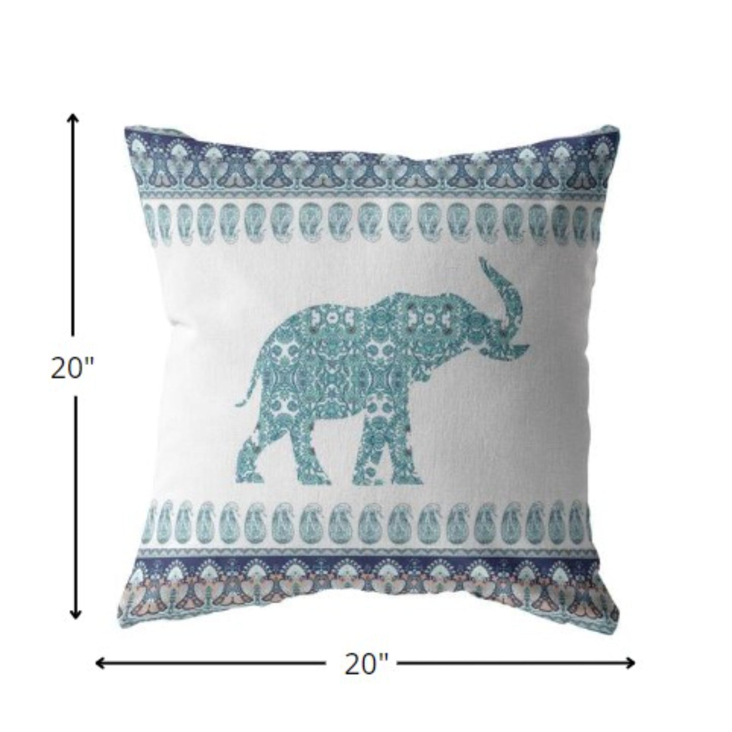 20” Teal Ornate Elephant Suede Throw Pillow