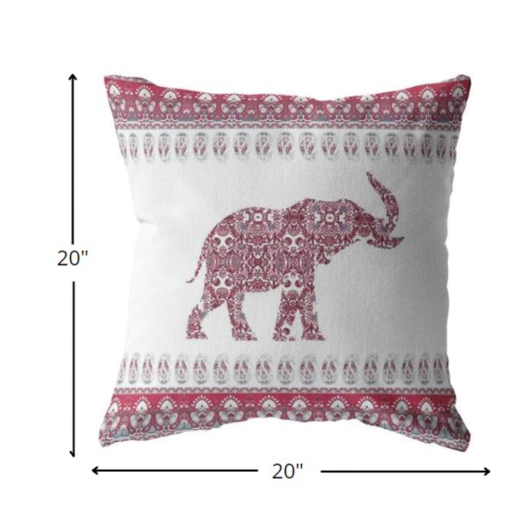 20” Red White Ornate Elephant Suede Throw Pillow