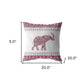 20” Red White Ornate Elephant Suede Throw Pillow